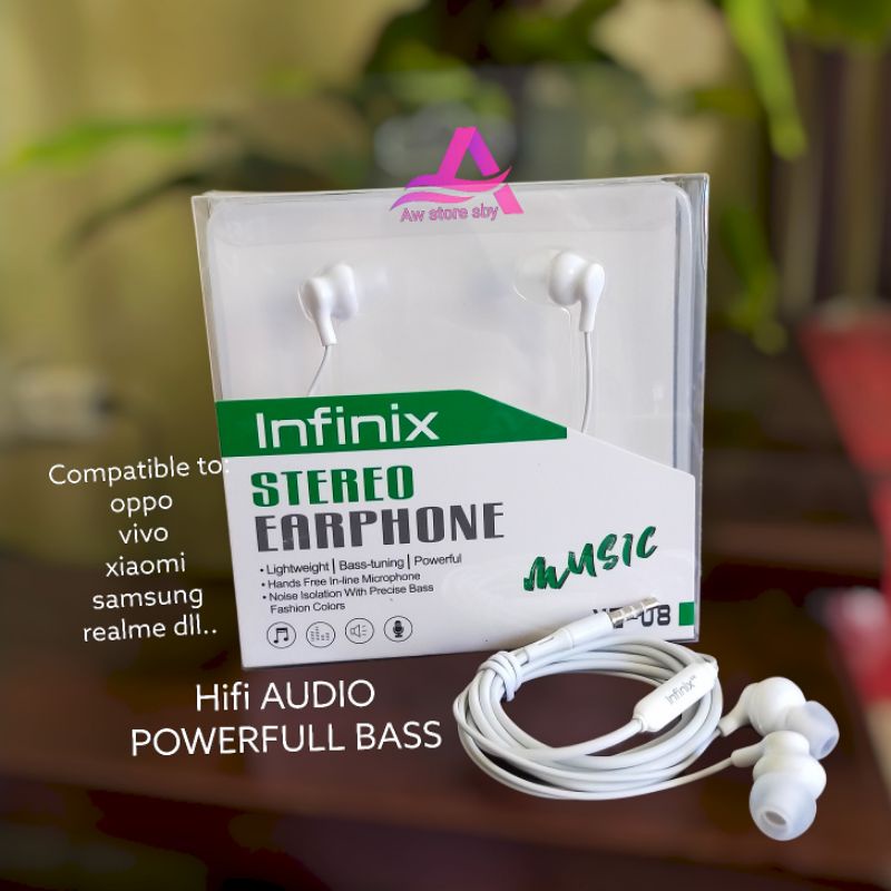 [X080] EARPHONE INFINIX Hifi AUDIO POWERFULL BASS HEADSET INFINIX HOT 8/ HOT 9/ HOT 10/ HOT 10S