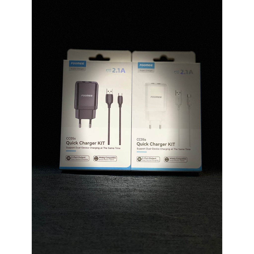 Foomee Travel Charger Kit CC09 (Micro) / CC05 CC05S (Type-C) / CC06 CC06S (Lightning) 2 USB Port Kab