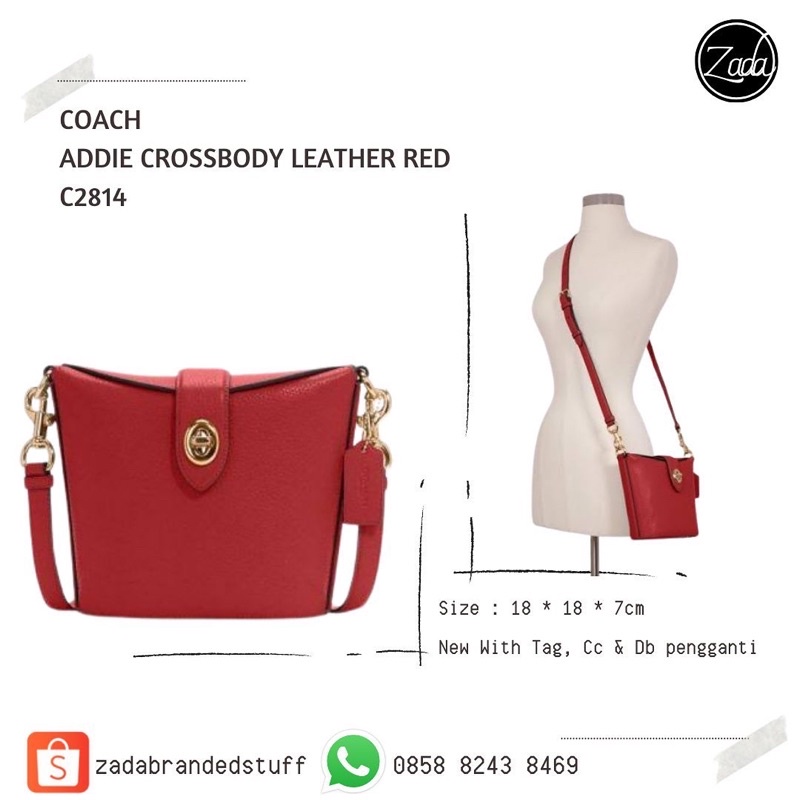 TAS WANITA BRANDED COACH C2814 ADDIE CROSSBODY LEATHER RED