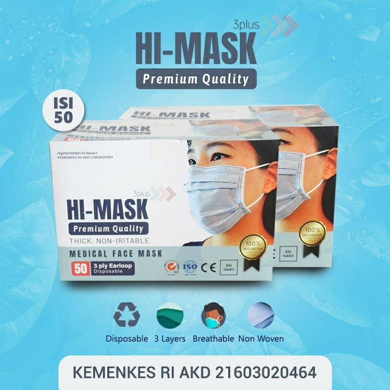 Hi Mask Surgical Masker / Masker Medis Headloop &amp; Earloop isi 50pcs