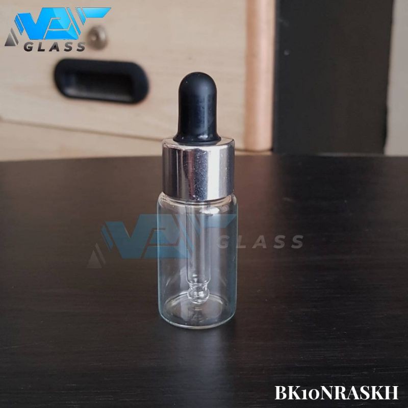 botol kaca pipet 10ml bening - ring almunium silver