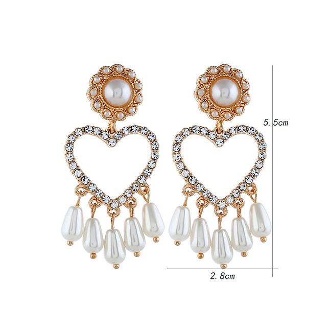 LRC Anting Tusuk Fashion Gold Pearl Tassel Earrings F40669