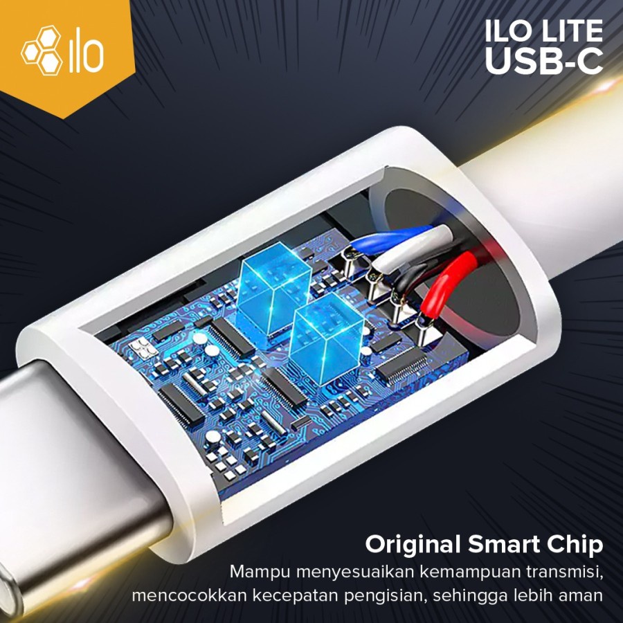 Hippo ILO Kabel Data LITE USB Type C 100CM Quick Charge Charging Fast 3A Original for Samsung XiaoMi Oppo Vivo Realme Ori