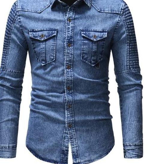 BERKUALITAS TERMURAH GROSIR TAPI SATUAN|| ஈDiscount>> Kemeja pria LONMMY lengan panjang Jeans wash