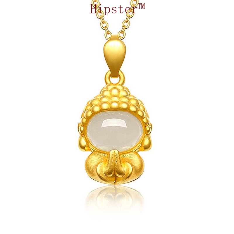 Fashion Classic Gold Cute Little Cute Buddha Inlaid Natural Gemstone Pendant Necklace