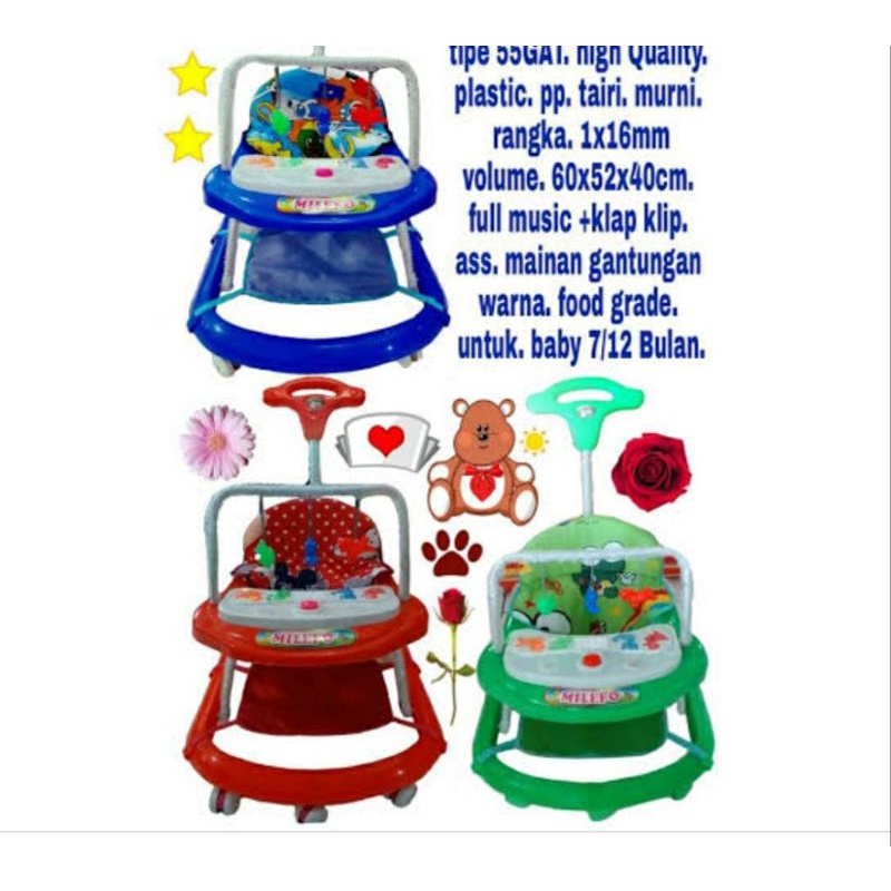 Baby Walker Milefo Musik Lampu Dorongan Karpet Roda 8pc FREE PACKING DUS+BUBBLE