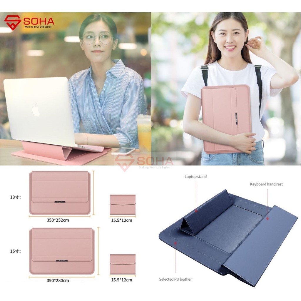 LC-01 SOHA 13 15 Inch Case Stand Sleeve PREMIUM PU LEATHER Kulit MACBOOK Air Sarung LAPTOP Skin Pro