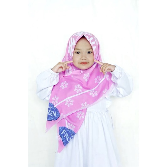 VOAL PRINTING FROZEN PINK , HIJAB ANAK KARAKTER FROZEN