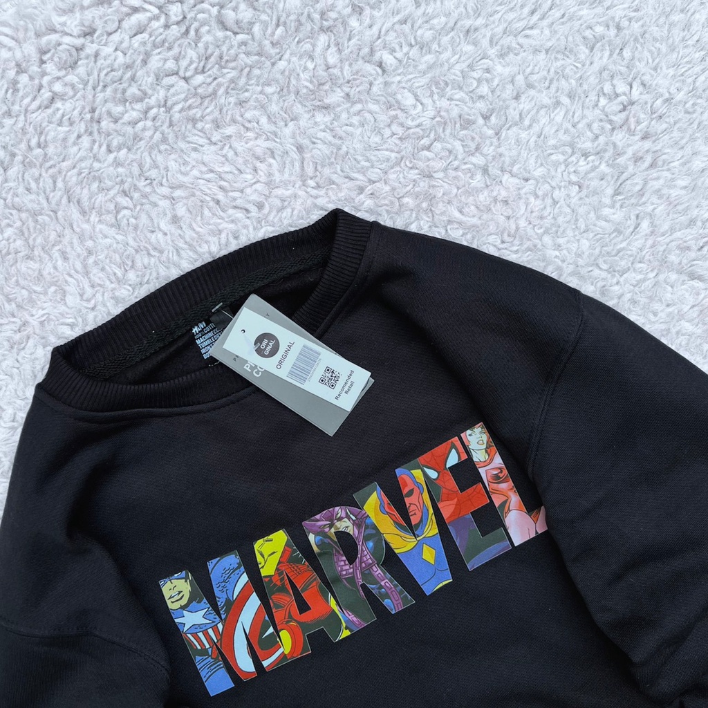 Sweater Hoodie Crewneck Marvel H&amp;M Black Premium Full Tag | Hoodie Kasual | Crewneck Marvel Black