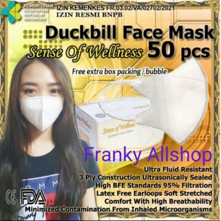 MASKER DUCKBILL 3 PLY MEDIS EARLOOP SENSE OF WELLNESS 50 PCS MURAH SURABAYA