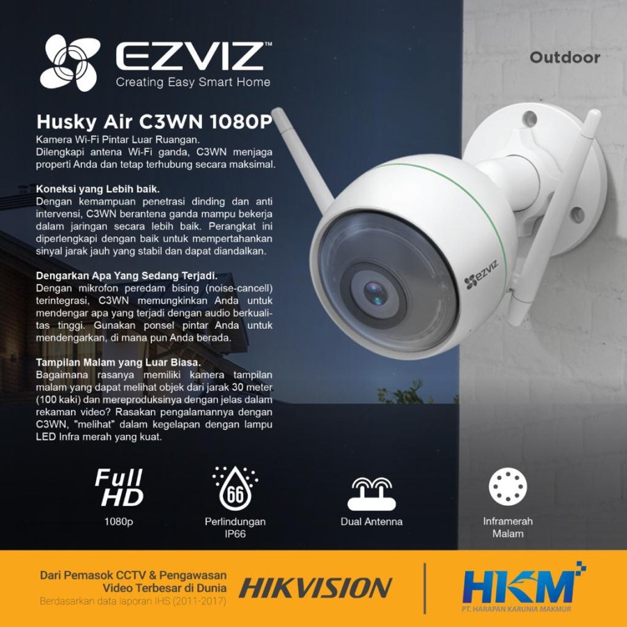 Ezviz Hikvision C3WN Husky Air Lite 1080p 2MP Wireless Outdoor Camera - C3WN Only