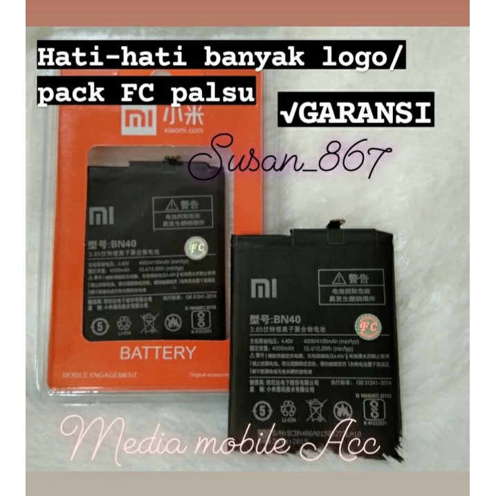 BATERAI / BATTERY / BATRE REDMI 4 PRO / BN40 / redmi 4 prime BN-40 BN 40 ORIGINAL ADA SEGEL FC