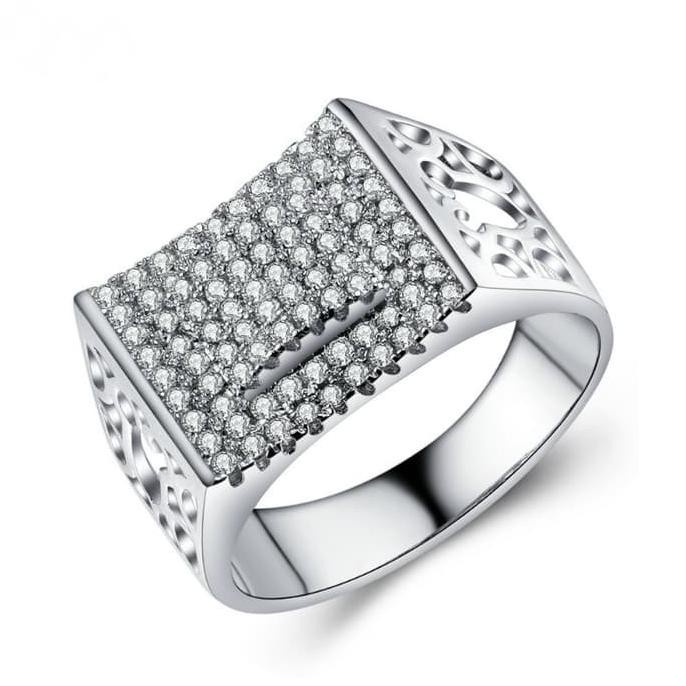 promo Cincin Pria Lapis Emas Putih Batu Berlian Imitasi Silver - BR193