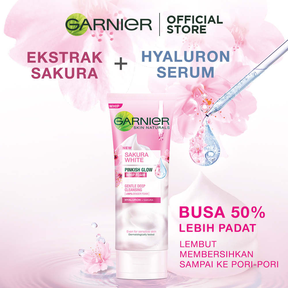 Garnier Sakura White Pinkish Glow Whip Foam Skin Care Pembersih Wajah 50 mL-1