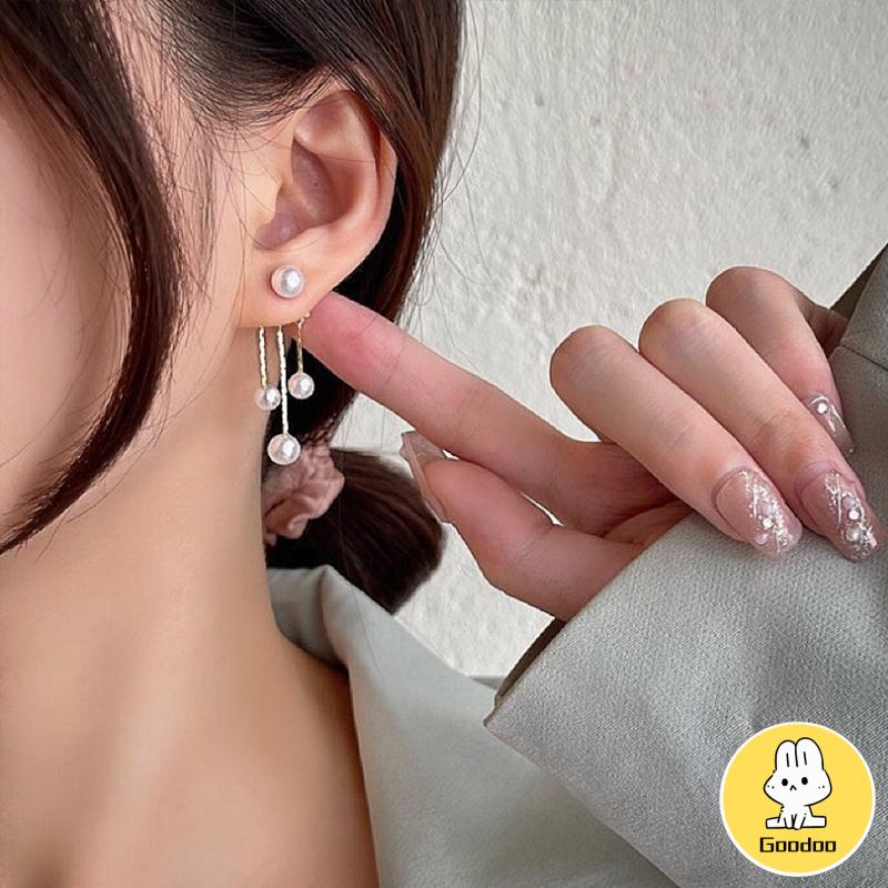 Anting Tusuk Silver S925 Gantung Belakang Wanita Hias Mutiara -Doo