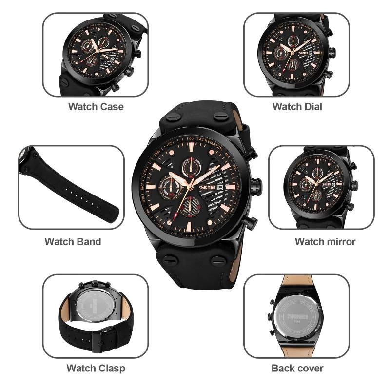 SKMEI 9282 Jam Tangan Pria Analog Chronograph Tali Kulit WATCHKITE WKOS