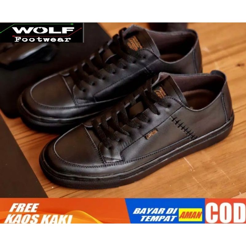 BERKUALITAS 100% KULIT ASLI SNEAKER PRIA KASUAL SPORTY CEVANY DANTE BLACK ORIGINAL CASUAL CH117