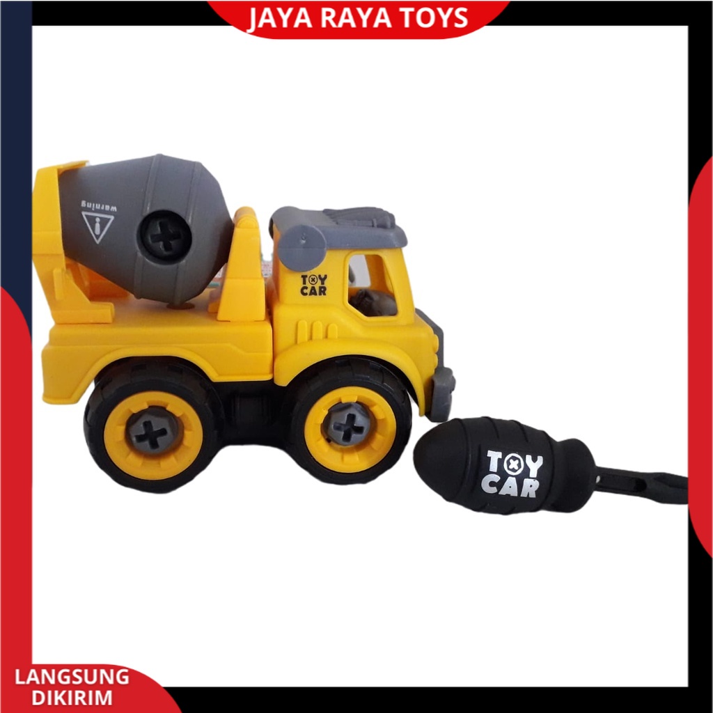 ( PROMO ) Mainan Anak Mobil Truk Bongkar Pasang DIY Obeng Toy Car Mixer Truck 1 set Kemasan Kantong