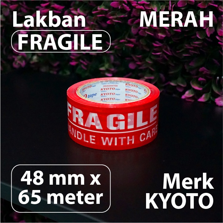 

Lakban FRAGILE Merah 48 mm x 65 meter - Merk Kyoto - Selotip Isolasi