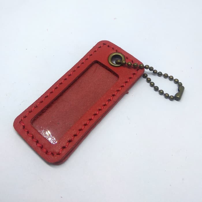Gantungan kunci nama kulit asli name tag keychain label merah PHKC206