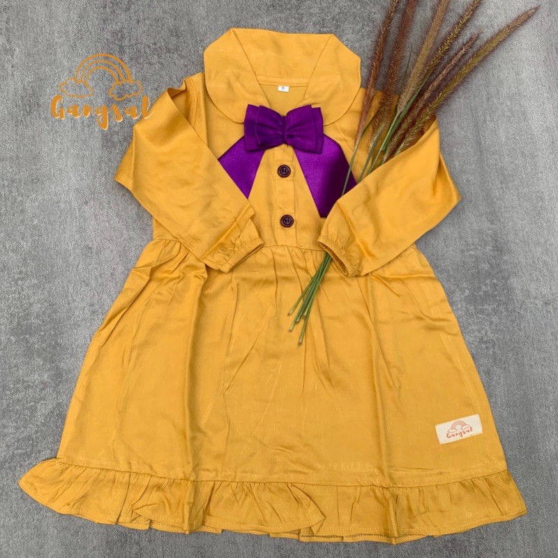 Gangsal alit – Dress anak perempuan warna kuning usia 1 sampai 5 thn – dress anak pita – dress lucu
