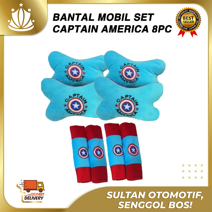 Bantal Jok Mobil Captain Amerika Set 8 PC / Bantal Leher Mobil Captain Amerika  8 PC PROMO MURAH