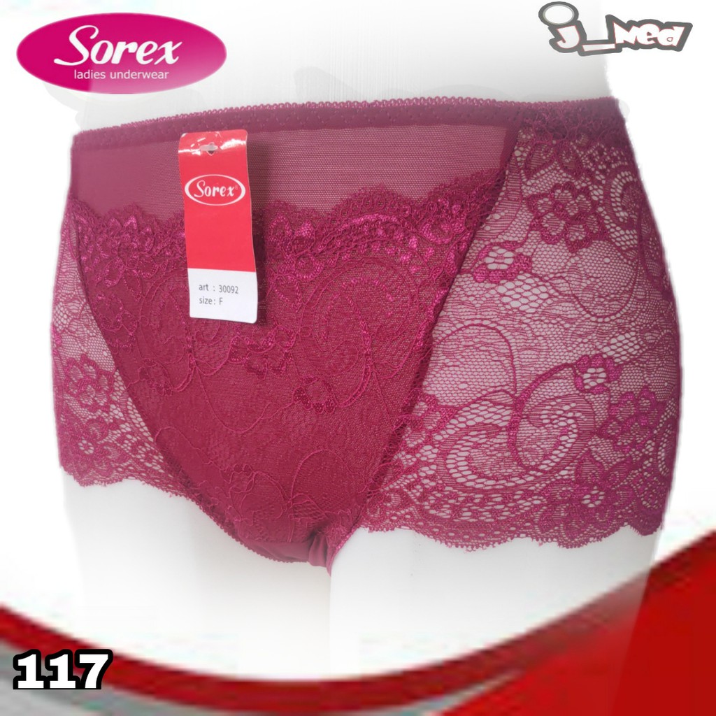 J117  CD WANITA SOREX RENDA BRUKAT TRANSPARAN FREE SIZE SETARA L-XL