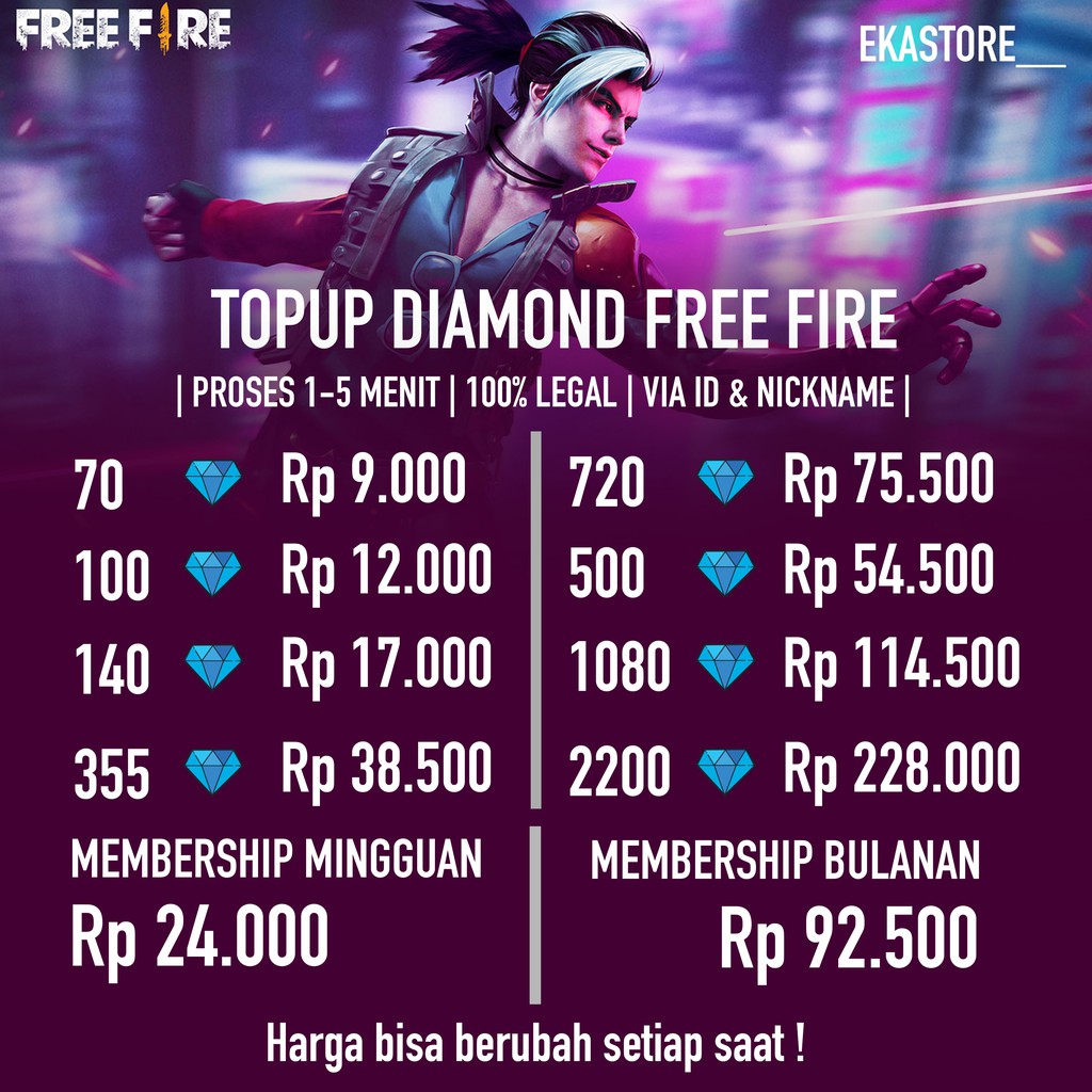 Topup Diamond Freefire Ff Garena Via Id Tanpa Login Murah