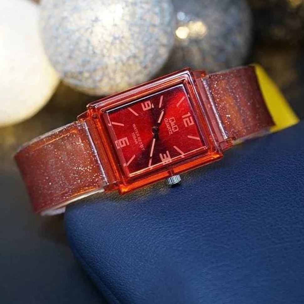 HOT Promo Jam Tangan Qnq Jelly Gliter Kotak Transparan Keren Q&Q Jelly