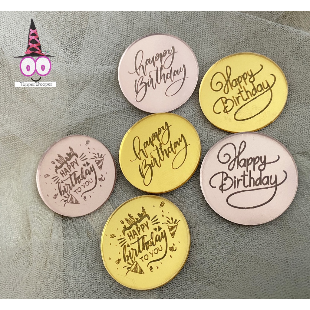 AKRILIK Tag Happy Birthday | Mini Topper Happy Birthday | Tag Hampers Ulang Tahun | Hampers Tag Akrilik | Hiasan Hampers Label