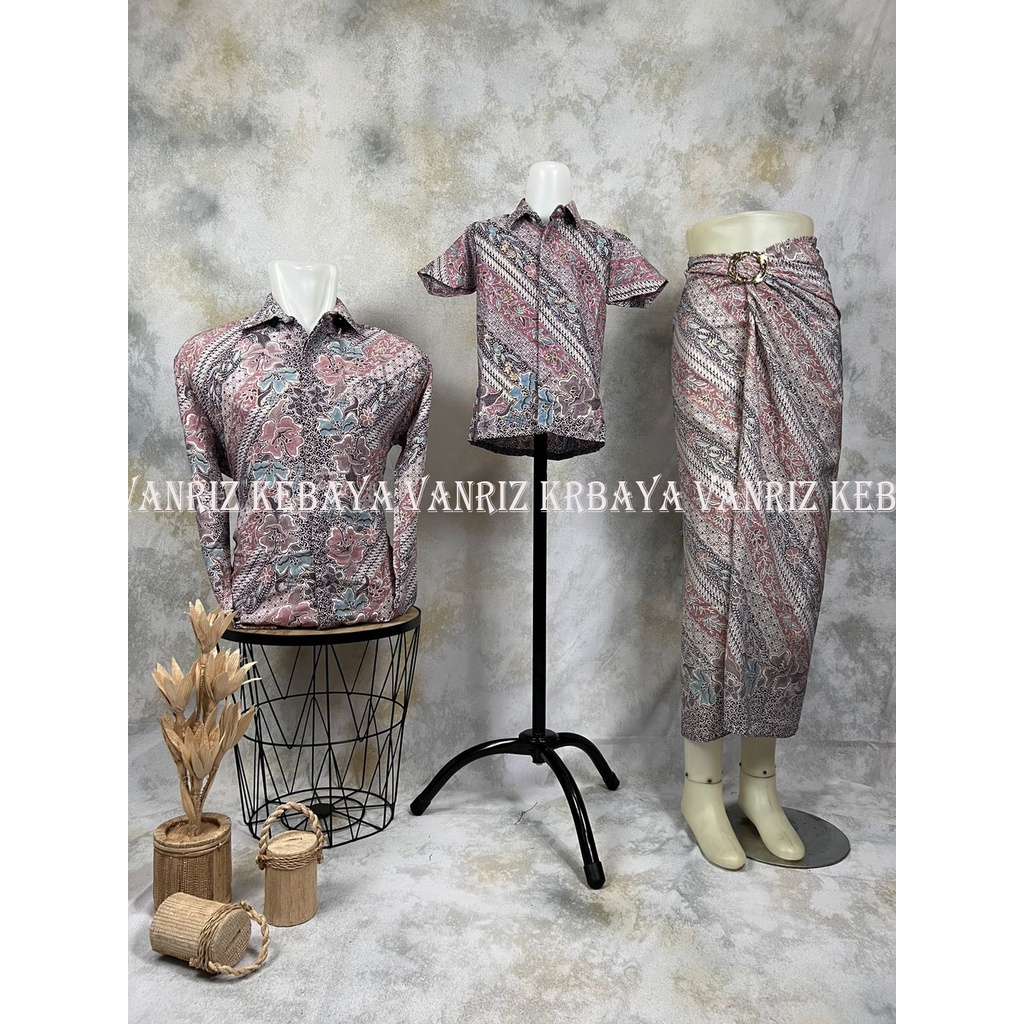 Vanriz Kebaya-Kemeja Batik Pria Lengan Panjang Couple Anak Dan Rok Lilit