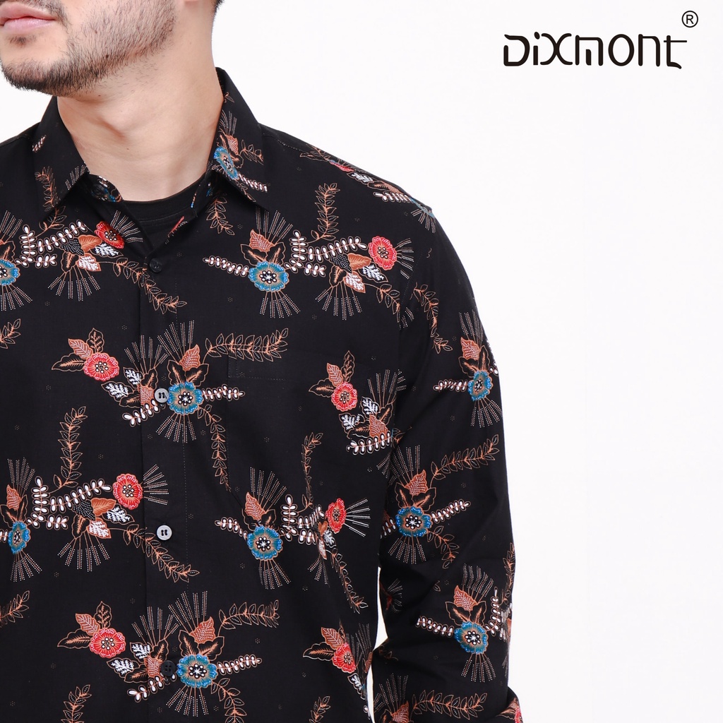 Dixmont Kemeja Batik Pria Basic Formal Lengan Panjang Hem BL01321