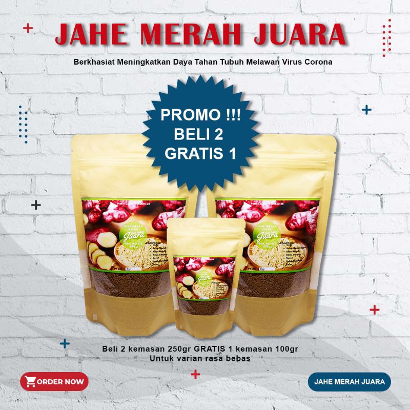 

Jahe Merah Juara Super Bubuk Serbuk Herbal Original murah 250gr beli 2 gratis 100gr Promo