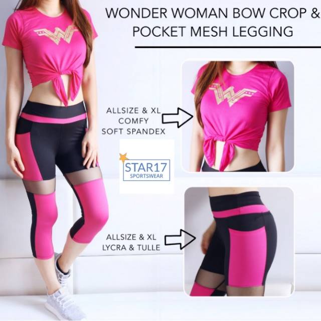 WM BOW CROP SET - BAJU SENAM - BAJU AEROBIC - BAJU ZUMBA - BAJU YOGA - BAJU SENAM PINK