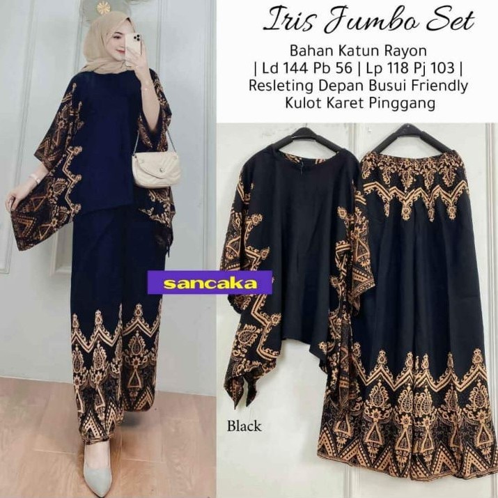 NANALIS_OLSHOP - Setelan Waka Elift One Set Rayon Jumbo Ld 130 cm Big Size Resleting Depan Busui Friendly Termurah Terviral