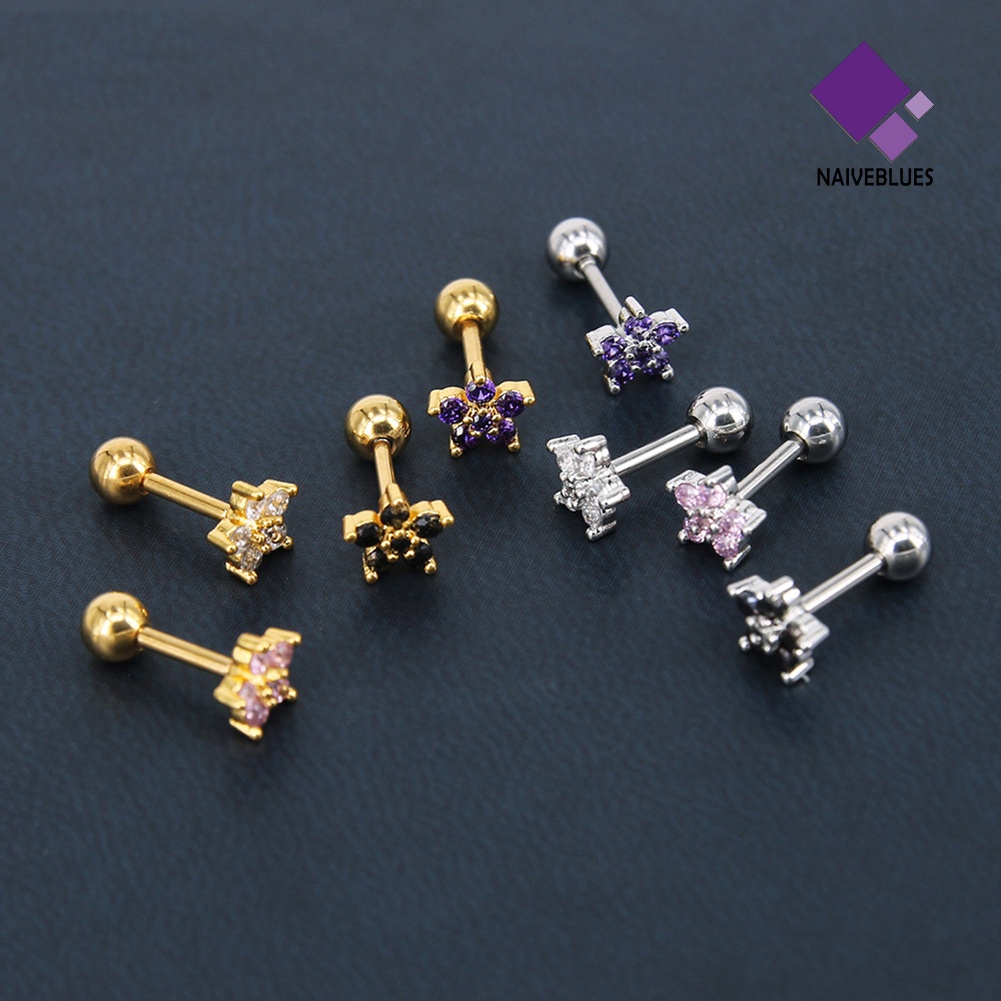 1pc Anting Stud Tindik Tulang Rawan Bentuk Bunga Kubik Zirkonia Untuk Hadiah Wanita