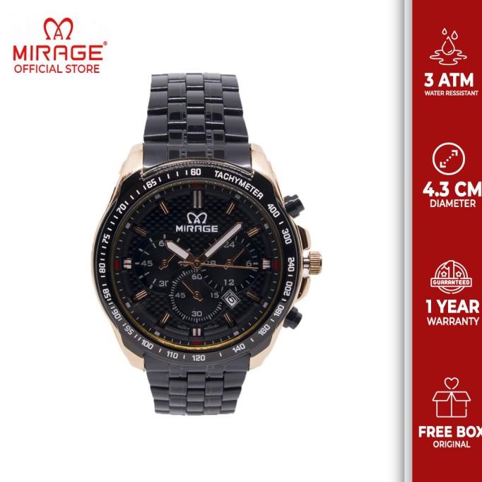 JAM TANGAN PRIA TERBARU HITAM ROSEGOLD MIRAGE ORIGINAL 8535M Termurah