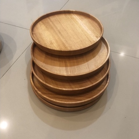 Nampan bulat 25cm baki kayu wooden round tray