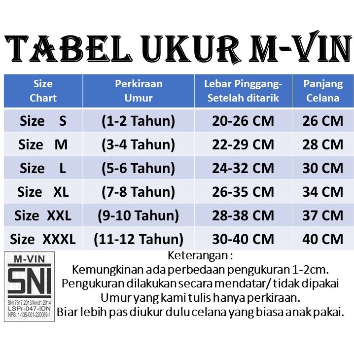 Celana Pendek 1-12 Tahun Malvin Celana Anak BerKualitas MALVIN COLLECTION