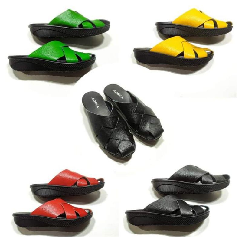 sandal kulit wanita wedges kokop