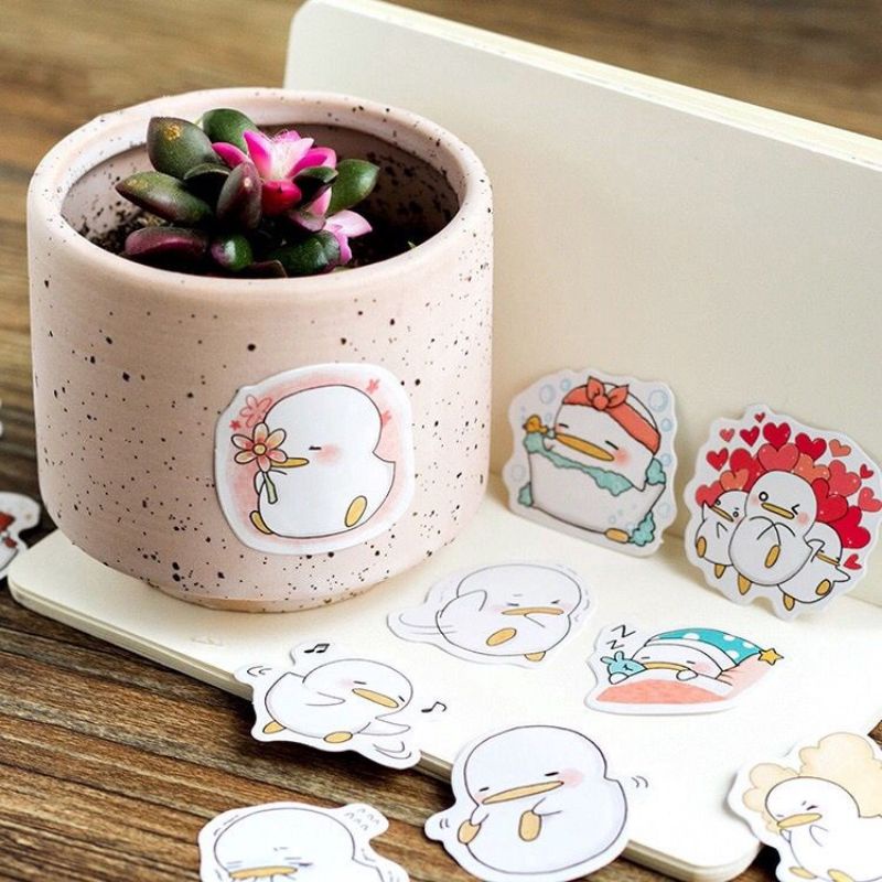 46/45Pcs Stiker Box Motif Cute Animal Donut Weather Scrapbook Jurnal Diary