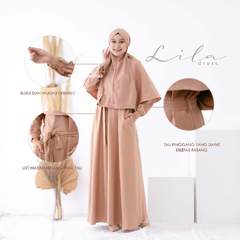 LILA DRESS BY NAISA/GAMIS BUSUI/DRESS MUSLIMAH/TERLARIS/DRESS SYAR'I/TERBARU/Bahan Queens stretch