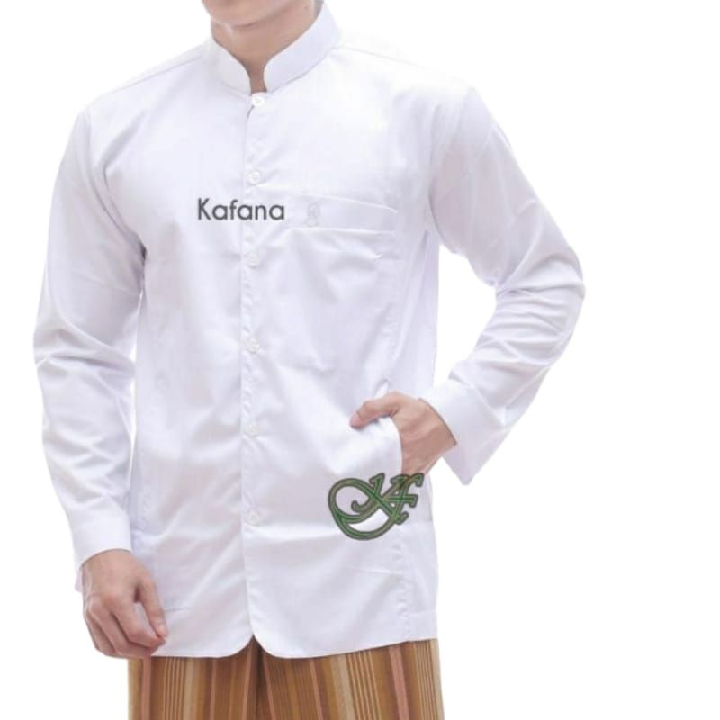 Baju Koko Haibah SemiJass Terompah Putih Model Ammu Saku Depan Alkafi Kafana Koko Habaib Lengan Panjang