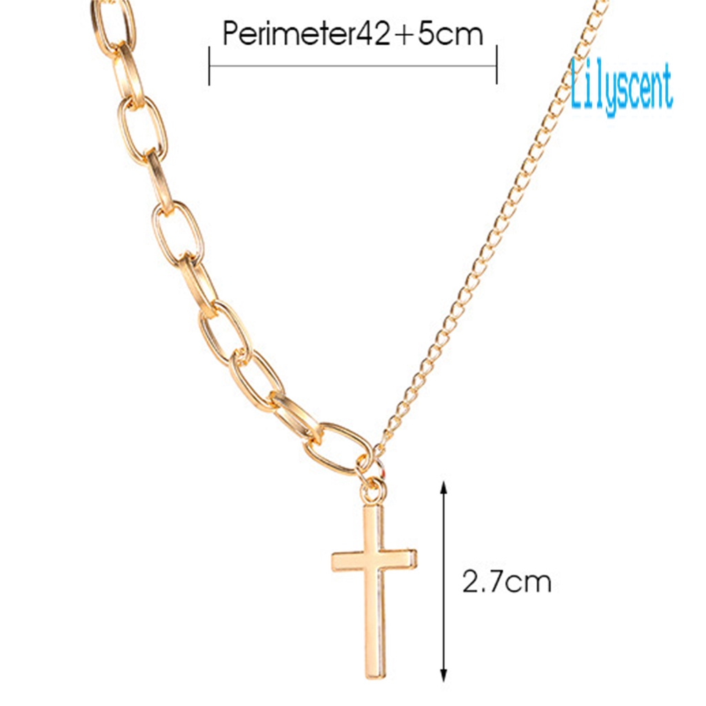 Kalung Rantai Liontin Salib Asimetris Adjustable Bahan Metal Untuk Pesta