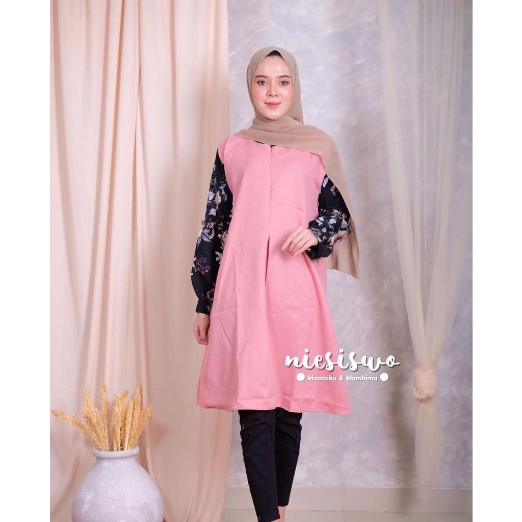 Atasan TUNIK BLOUSE Brina Import Rayon Moscrepe Muslim JUMBO Casual BUSUI FRIENDLY Besar Kasual TERM