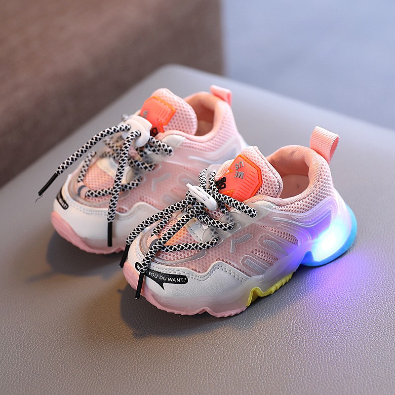 HappyOliver BE PERFECT Sepatu Sneakers Anak Laki / Perempuan LED Menyala Import sekolah