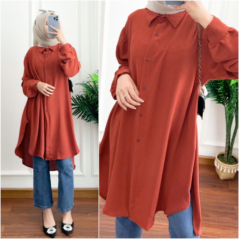 Alana Tunik Crinkle Airflow Calana Tunik Premium Tunik Kancing Jumbo Wanita