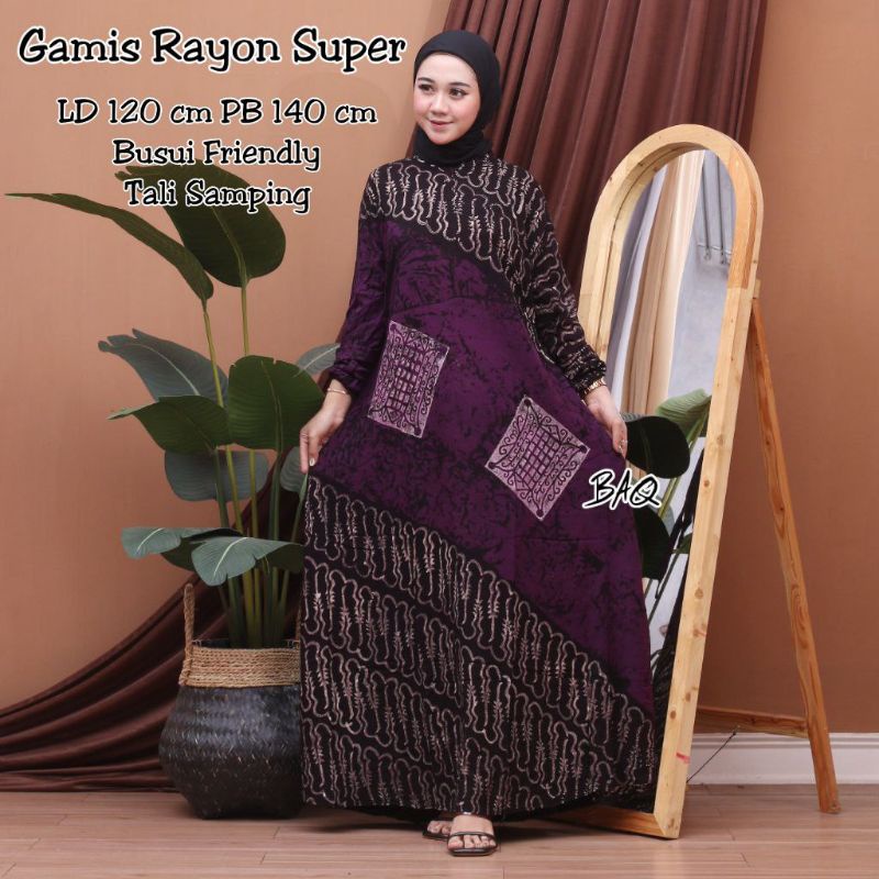 Gamis Rayon Super Premium Motif Abstrak Malaman Resleting Busui Bumil Homedress Wanita Kekinian Batik Pekalongan Termurah