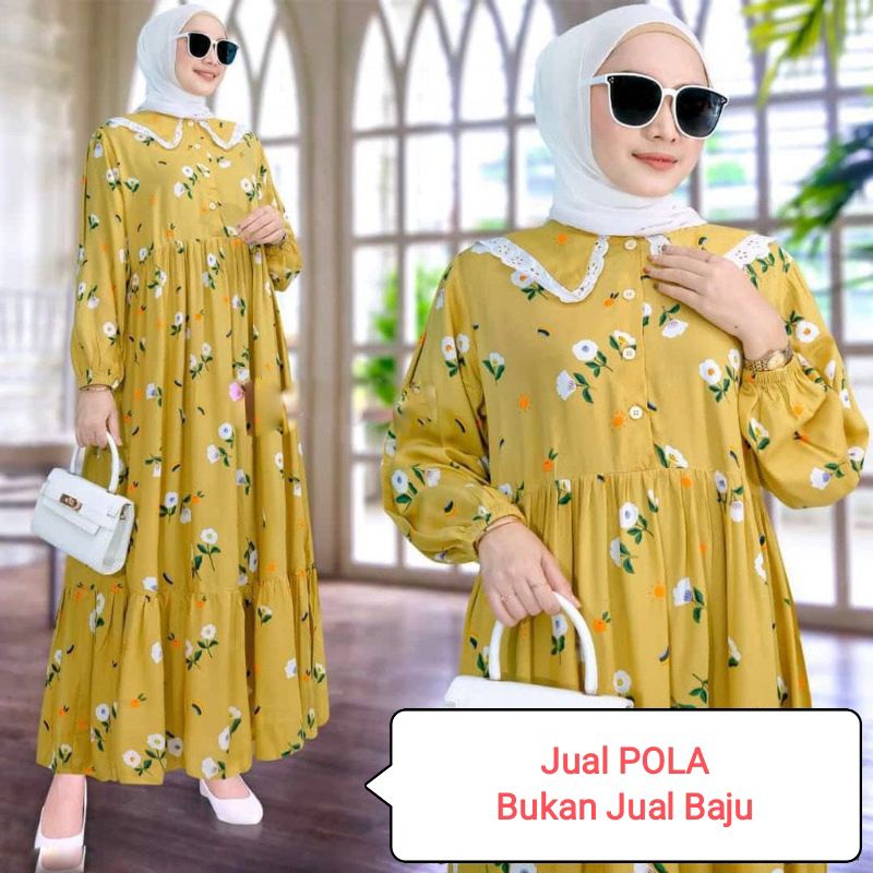 Pola Produksi Gamis 020 - Pola Baju Gamis kerah rebah rok kerut - Sewing Pattern