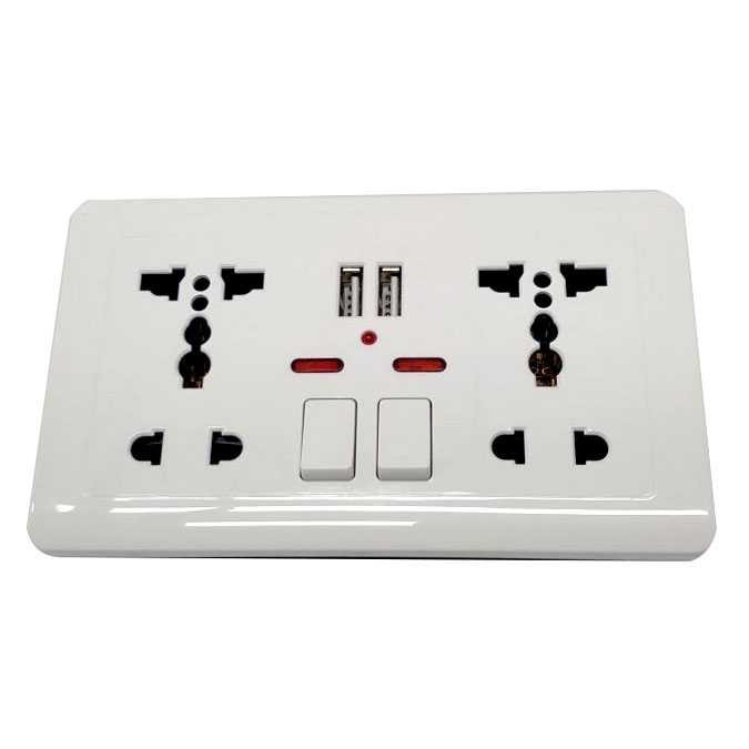 sell Wallpad Stop Kontak Universal UK EU US 2 Slot with 2 USB On/Off LC-86 - Putih